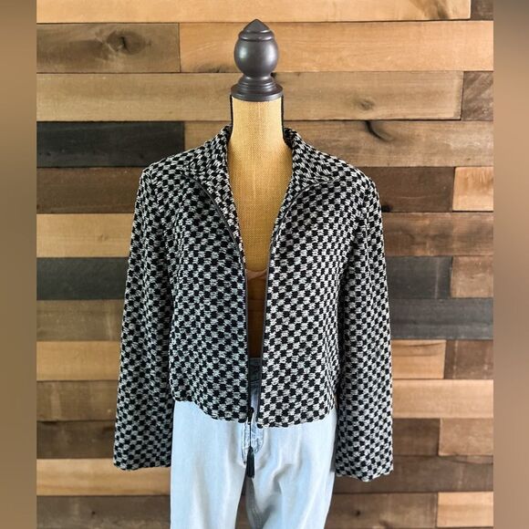 Vintage Earl Rutenberg Collection Black & Grey Collared Checkered Cropped Jacket - Picture 2 of 13